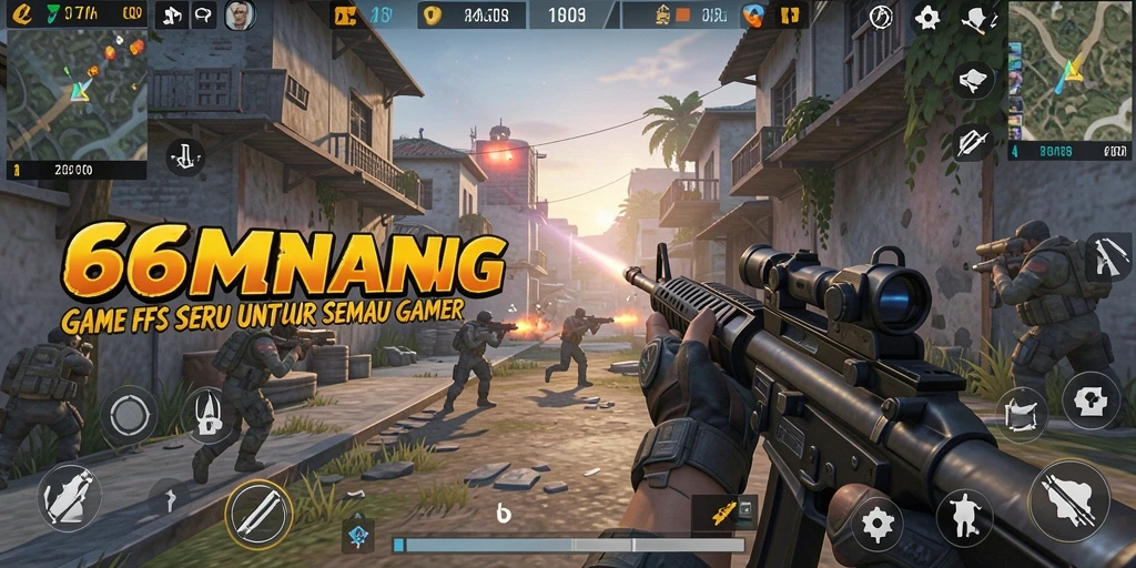 Tampilan aksi seru dalam gameplay FPS 66MENANG.