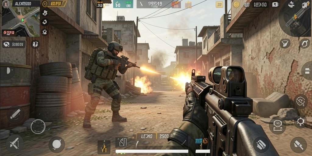 Tangkapan layar gameplay <strong>ALEXIS500</strong> menampilkan aksi pertempuran yang mendebarkan.