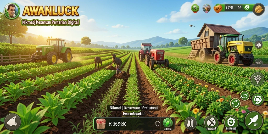 Screenshot menunjukkan aktivitas bertani seru di AWANLUCK.