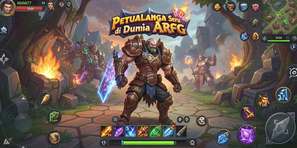 Tampilan gameplay ARPG yang mendebarkan di HUGO77 dengan karakter yang kuat dan grafis menawan.