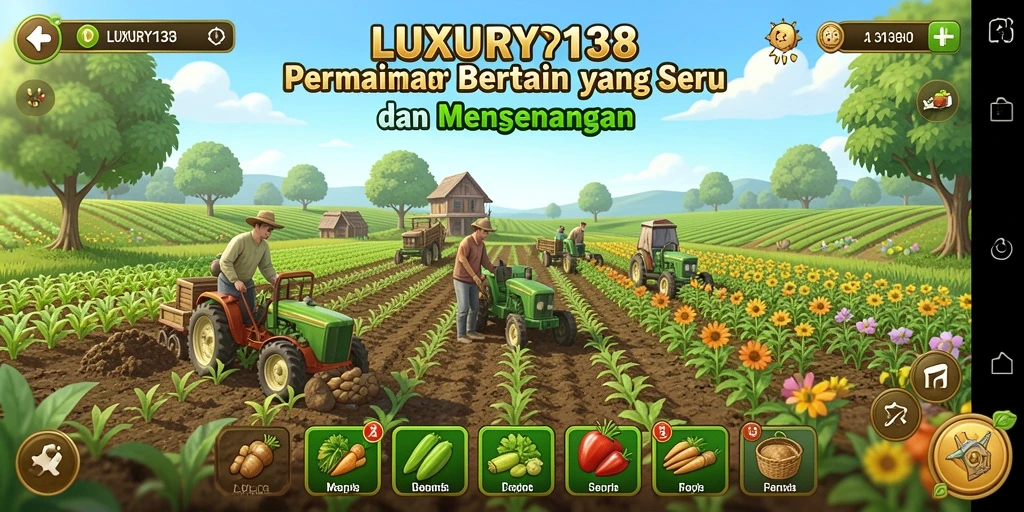 Gameplay LUXURY138 dengan berbagai aktivitas bertani.