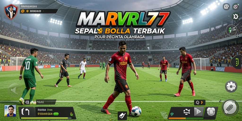 Screenshot gameplay MARVRL77 menampilkan aksi seru di lapangan sepak bola.