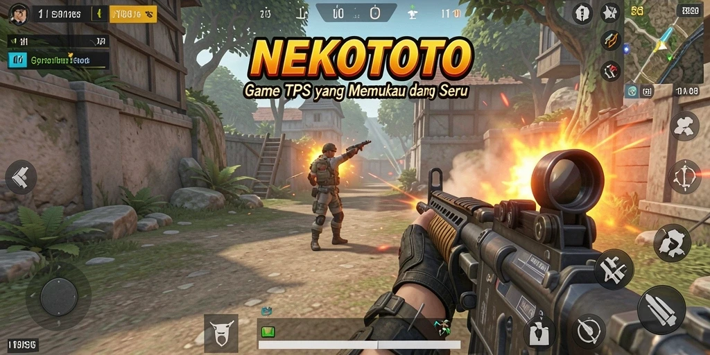 Tampilan seru gameplay NEKOTOTO di dalam pertempuran TPS.