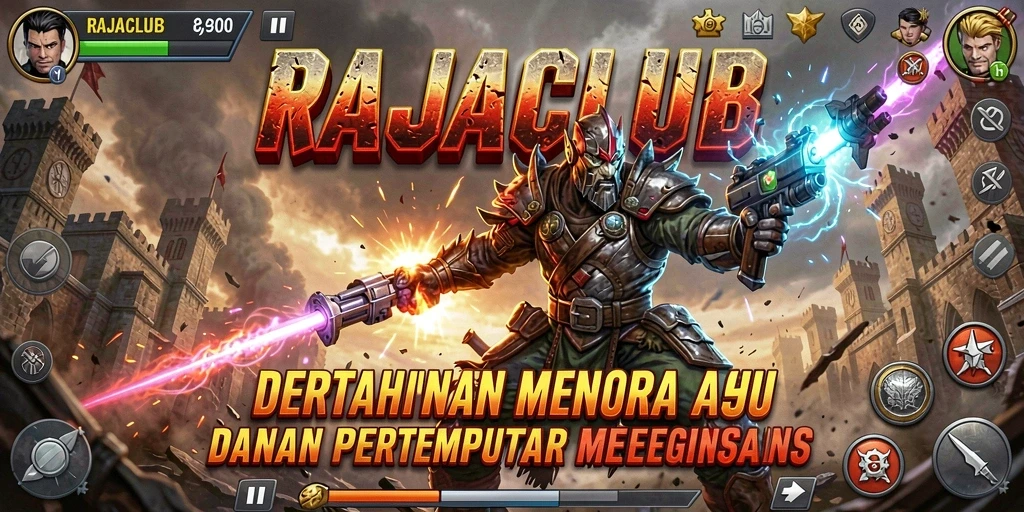 Screenshot gameplay RAJACLUB dengan menara dan musuh yang menegangkan.