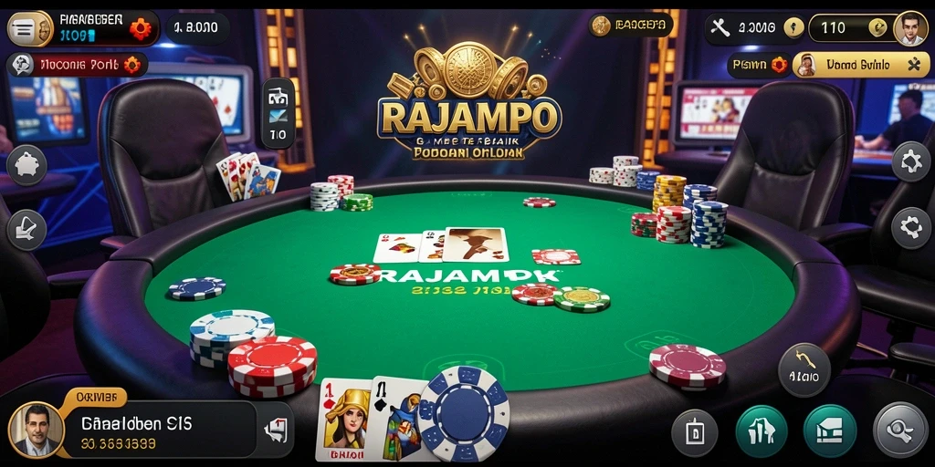 Screenshot gameplay RAJAMPO menunjukkan suasana seru permainan Poker.