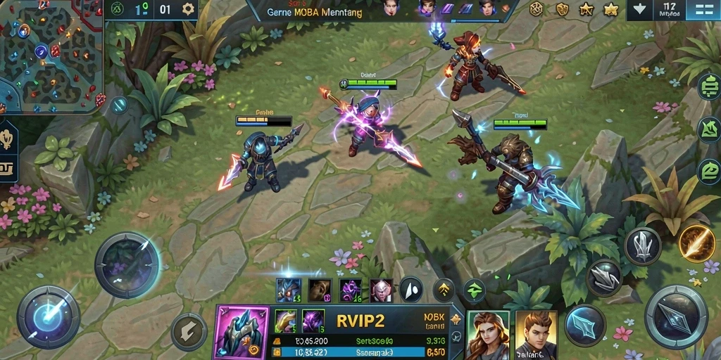 Tampilan aksi seru dalam gameplay MOBA RVIP2.